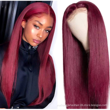 Ombre 99j Colored Lace Burgundy Frontal wig Human Hair Wigs Brazilian Middle Part Remy Lace Frontal Wigs For Women